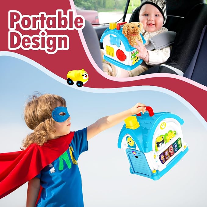 Ming You Interactive Toys for 1 2 3 Year Old Boy Gifts, Baby Musical Toy House with Stuffed Puppy, Car, Learning Educational Toy for Toddler 1-3, Christmas Birthday Gifts for 1 Year Old Boy (Blue)