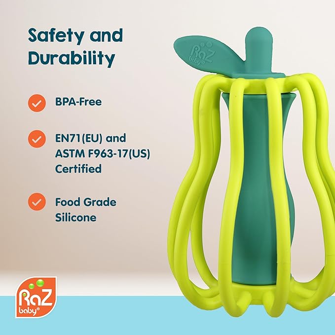 RaZbaby Chompy & RaZ-Pear Teether Set – BPA-Free Silicone Teething Toys for Babies 3M+, Soothing Textures, Rattle Sound, Easy to Hold, Sensory & Gum Relief, Great Gift for Infants