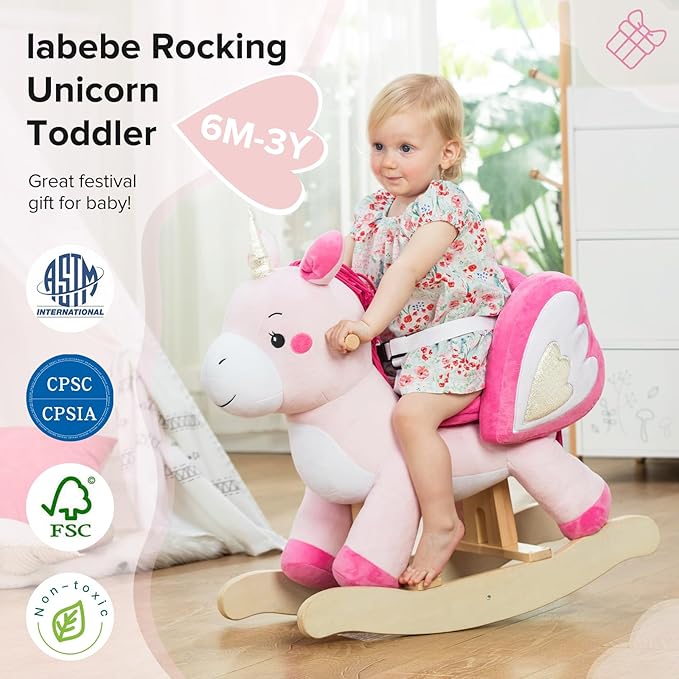 labebe - Baby Rocking Horse, Ride Unicorn, Kid Ride On Toy for 6 Month-3 Year Old, Infant (Boy Girl) Plush Animal Rocker, Toddler/Child Stuffed Ride Toy (Pink) | Kid Ride On Toy, Infant, Plush Animal Rocker, Toddler/Child, Stuffed Ride Toy