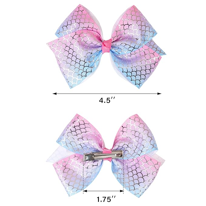 24PCS 4.5Inch Bows for Girls Boutique Grosgrain Ribbon Rainbow Hair Bow Alligator Hair Clips Pigtail Bows Unicorn Hair Clips for Baby Girls Toddler Kids Children Teens