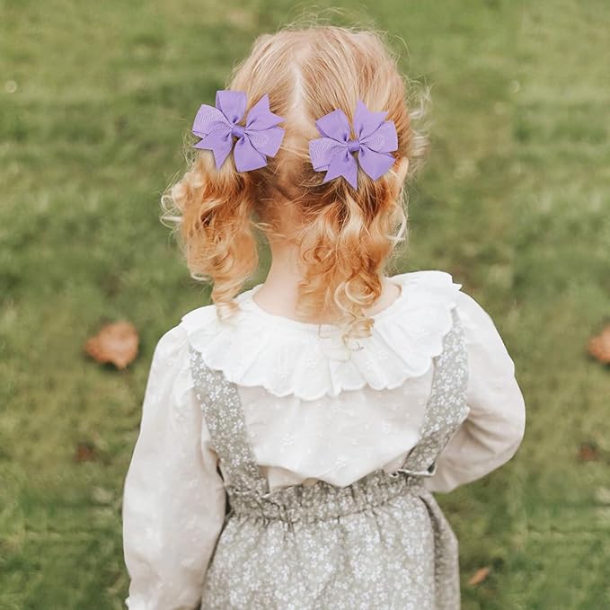 Choicbaby 3 Inches Hair Bows for Girls Purple Grosgrain Ribbon Pinwheel Hair Bows Clips Toddler Hair Clips for Birthday Baby Shower Gifts 6 Pack Photo Props