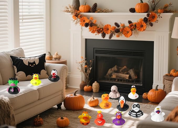 12pcs Rubber Ducks,Halloween Themed Bathtub Toys,Multiple Design & Colors,Ideal for Bath Play,Party Gifts & Small Prizes