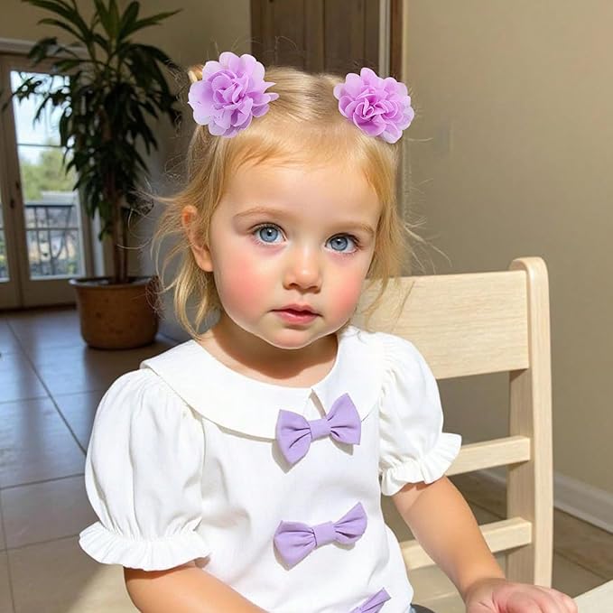 OAOLEER 40pcs 2" Flower Baby Hair Bows Clips, Chiffon Flower Tiny Hair Clips Fine Baby Hair Accessories for Girls Infants Toddlers Set of 20 Pairs