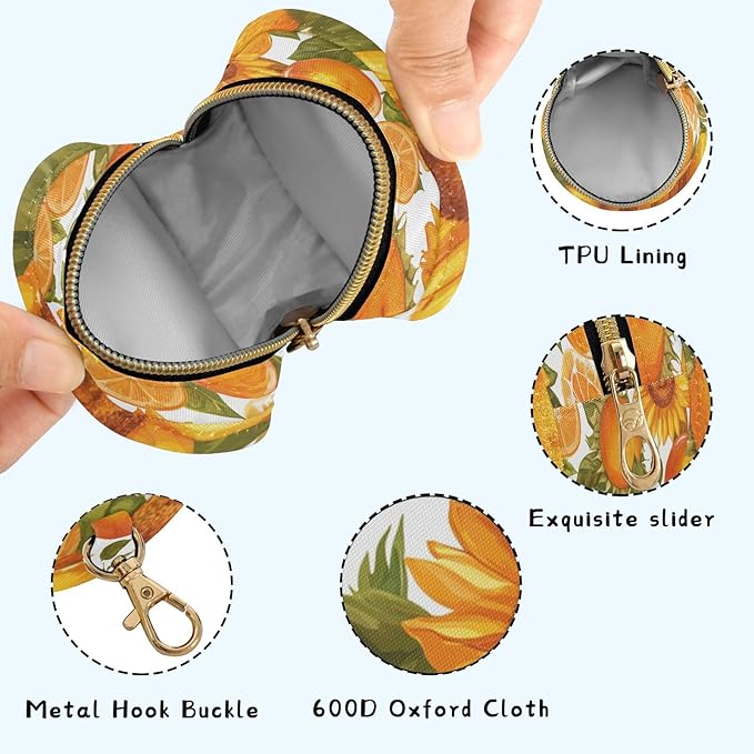 Pacifier Holder with Clip Pacifier Case for Diaper Bag Round Baby Pacifier Pouch Box Bag Portable Sunflowers and Fruity Oranges