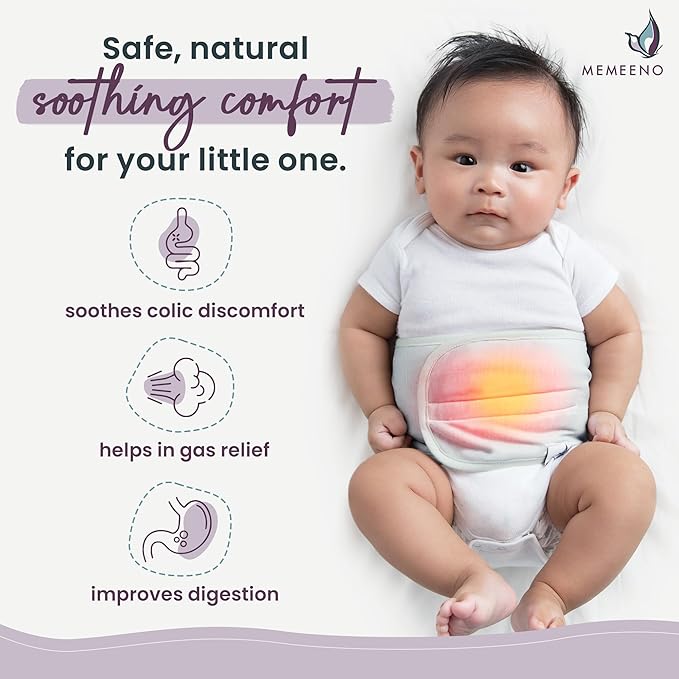 MEMEENO Baby Belly Band for Gas and Colic Baby Relief - Belly Band for Heating Pad for Colic, Heated Tummy Wrap, Sage