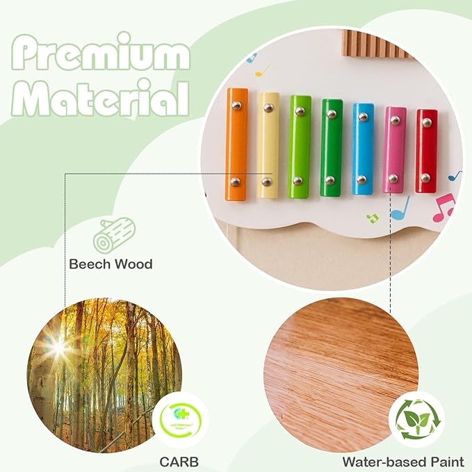 Olakids Owl Sensory Wall, 11 in 1 Wooden Montessori Busy Board Panel with Magnetic Whiteborad Mirror 26 Accessories, Toddler Wall Mounted Activity Center Educational Toys Learning Gift (White Owl)