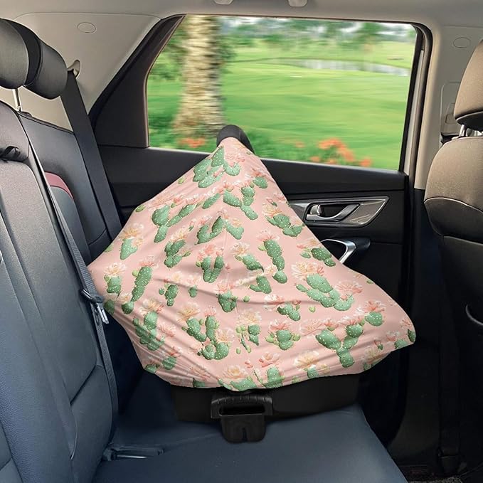 AFPANQZ Trendy Cactus Nursing Cover Breastfeeding Scarf Baby Car Seat Covers Infant Stroller Cover Carseat Canopy for Girls and Boys Lightweight Breathable for Outdoor Walking Traveling Pink Green