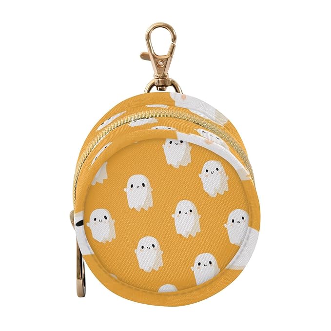 Pacifier Holder with Clip Pacifier Case for Diaper Bag Round Baby Pacifier Pouch Box Bag Portable Halloween Ghosts Light Orange