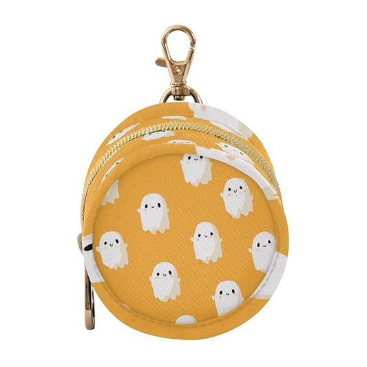 Pacifier Holder with Clip Pacifier Case for Diaper Bag Round Baby Pacifier Pouch Box Bag Portable Halloween Ghosts Light Orange