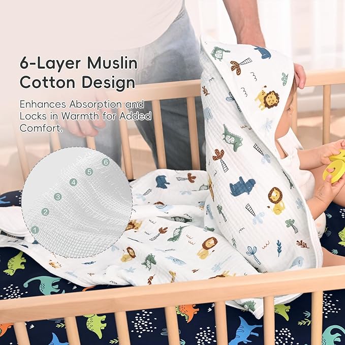 PHF 100% Muslin Cotton Baby Hooded Towels, 2 Pack Bath Towel with Hood for Newborn, Infant, Toddler, Ultra Soft and Absorbent Baby Bath Essentials, Shower Gifts for Boys, 32x32Inch, Woodland