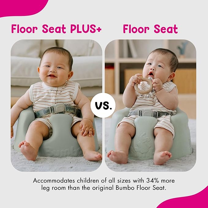 Bumbo Baby Infant Soft Foam Comfortable Support Wide Floor Seat Plus+ with 3 Point Adjustable Harness for Ages 3 to 12 Months, Agave