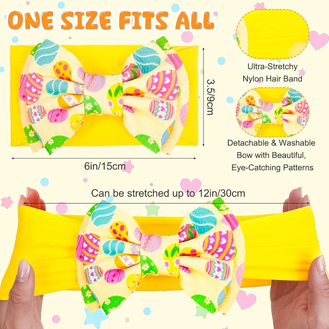 JATEBI 4 Pcs 6" Holiday Baby Bows Headbands for Newborn Infant Toddler, Soft Stretchy Nylon Hair Bands, Holiday Hair Accessories for Valentine’s Day, St. Patrick’s Day, Easter, 4th of July