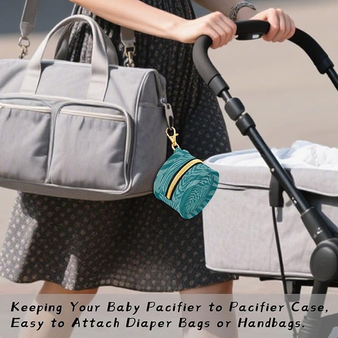 Pacifier Holder with Clip Pacifier Case for Diaper Bag Round Baby Pacifier Pouch Box Bag Portable Teal Zebra Print