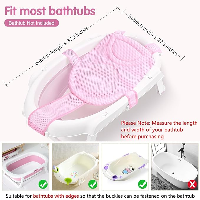 Colorlife Baby Bath Seat Support Net Infant Bathing Seat Support Mat, Adjustable Comfortable Non-Slip Five-Pointed Baby Shower Net Bathtub Sit Up Mesh for Newborn 0-12 Months-Light Pink(No Bathtub)
