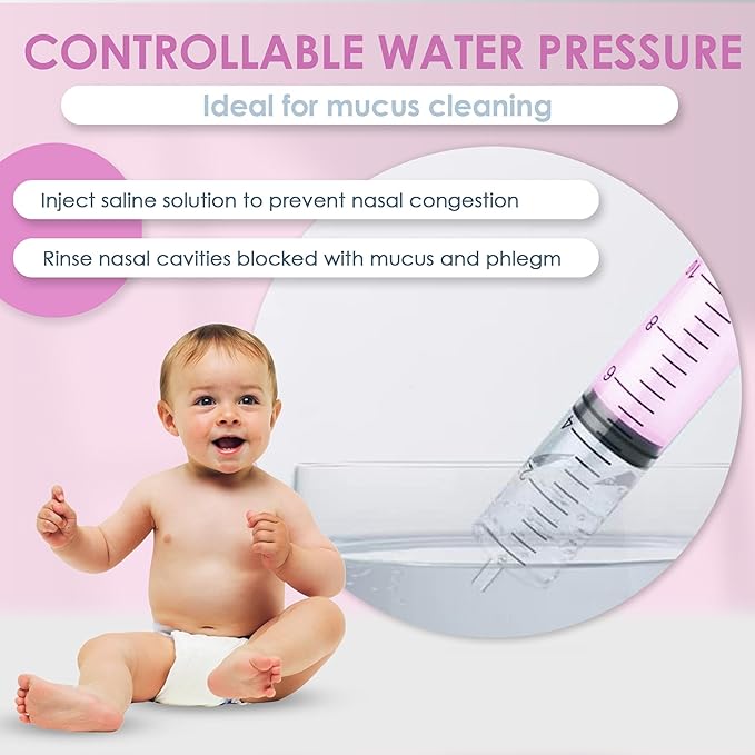 Bluet B - Baby Nasal Syringe (2-Pack) - Safe Silicone Nasal Aspirator for Newborn - Infant Mucus Removal - 10ml Nose Cleaner Syringe for Baby - Toddler Congestion Relief - Reusable Tips - Pink