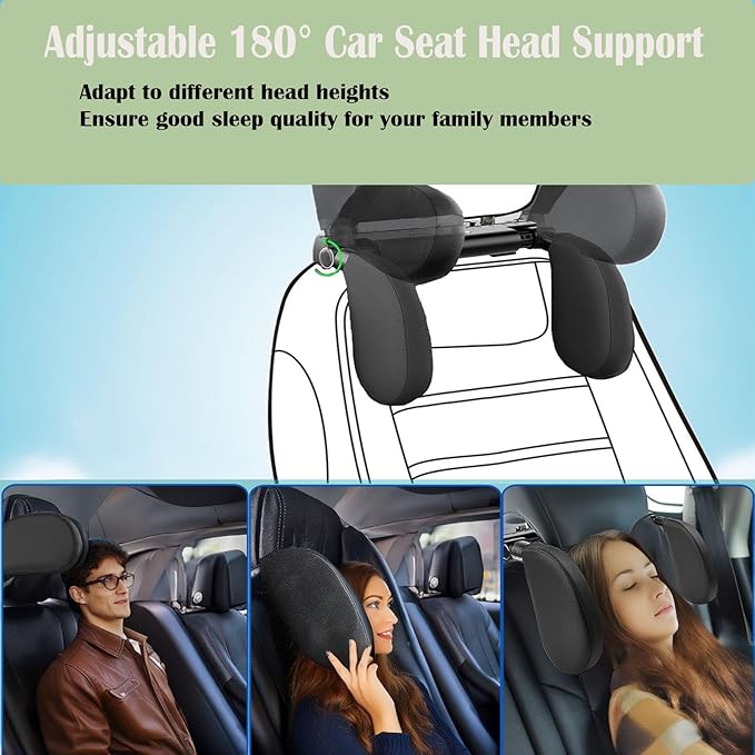 180° Adjustable Car Headrest Pillow,Neck Support Pillow, U-Shaped Memory Foam Travel Sleeping Pillow, Multi-Function Hook Design for Adults and Kids(Yellow)