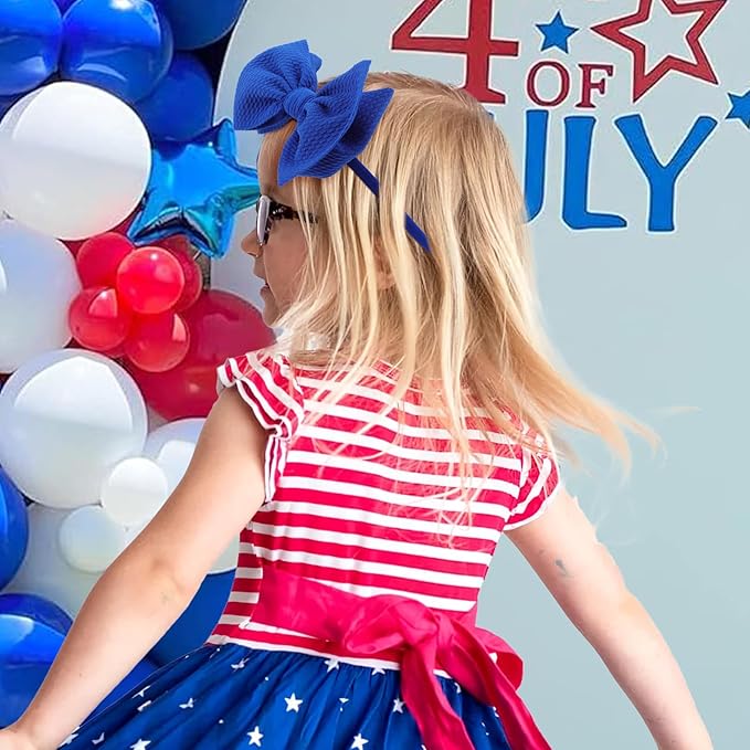 YanJie 4th of July Headband for Baby Girls and Toddlers - Red, White, and Blue Nylon Bows Accessories