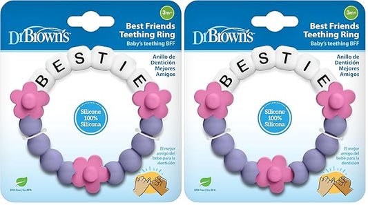 Dr. Brown's Best Friends Teething Ring, 100% Silicone Massaging Teether Toy, Pink and Purple, BPA-Free, 3m+ (Pack of 2)
