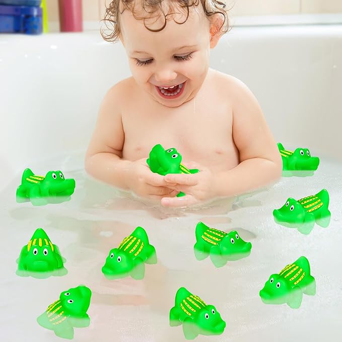 18 pcs Rubber Alligator Bath Toy Mini Plastic Crocodile Float Squeak Toy Bathtub Toys Bulk for Birthday Baby Shower Christmas Halloween Pool Party Supplies