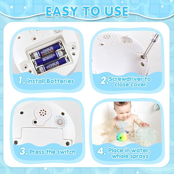 Whale Bath Toy Sprinkler, Baby Easter Basket Stuffers, Light Up Bath Toys for Kids Ages 1-3 Babies 6-12-18 Months, 1 2 3 Year Old Boys Girls Easter Toddler Birthday Gifts, Bathtub Pool Water Table Toy