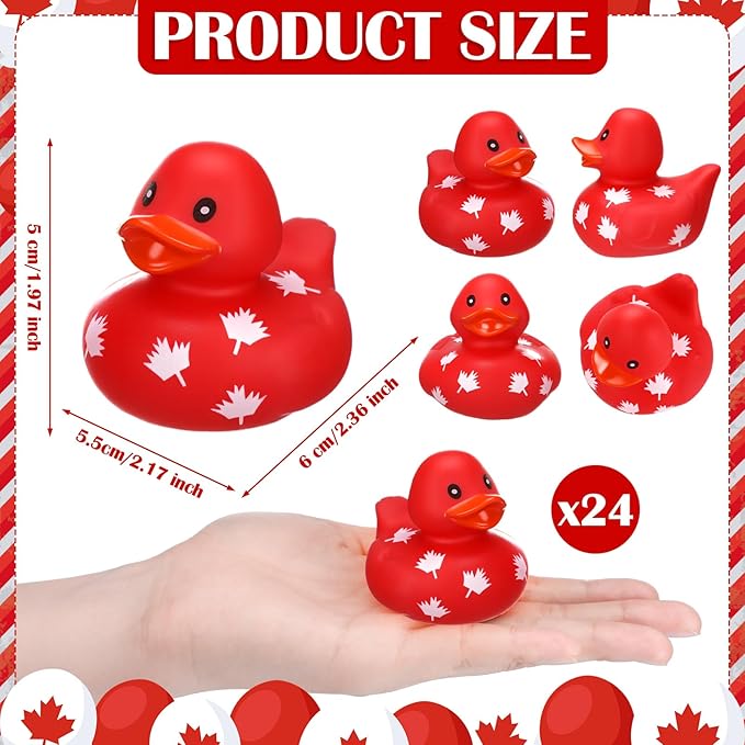 Sotiff 24 Pcs Canada Rubber Duck Bulk Red Patriotic Maple Leaf Canadian Flag Rubber Duck Canada Day Souvenir Gift for Lovers Travellers Office Desk Ornament