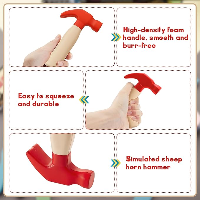 Zhanmai 2 Pcs Toy Foam Hammer, Fun Gift for Boys & Girls, Simulation Hammers to Release Anxiety, Classroom Educational Toy for Teens and Toddlers (Red)