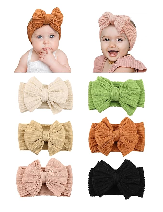 Pink Baby Headbands with Bows, White Headband Bow for Baby Girls Infant Head Wraps Newborn Bonnet Toddler Unisex Gifts(03H-07)