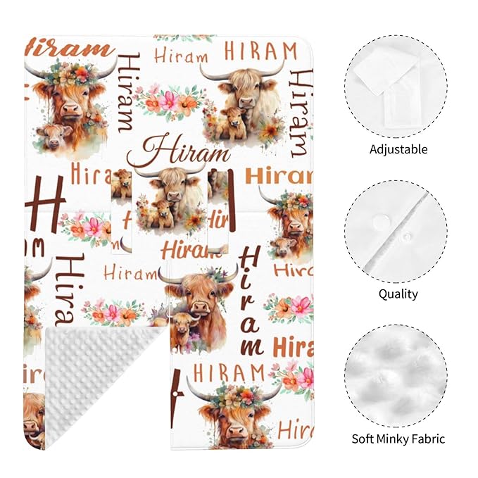 Personalized Highland Cow Baby Car Seat Cover for Boys Girls, Customized Peekaboo Opening Carseat Covers with Name, Custom Nursing Covers Breastfeeding Scarf for Infant Newborn
