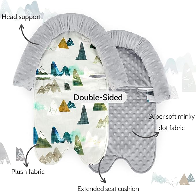 TANOFAR Infant Car Seat Insert and Strap Covers, Minky Carseat Head Support for Boys, Soft Cushion Fit for Car Seats, Stroller, Bouncers