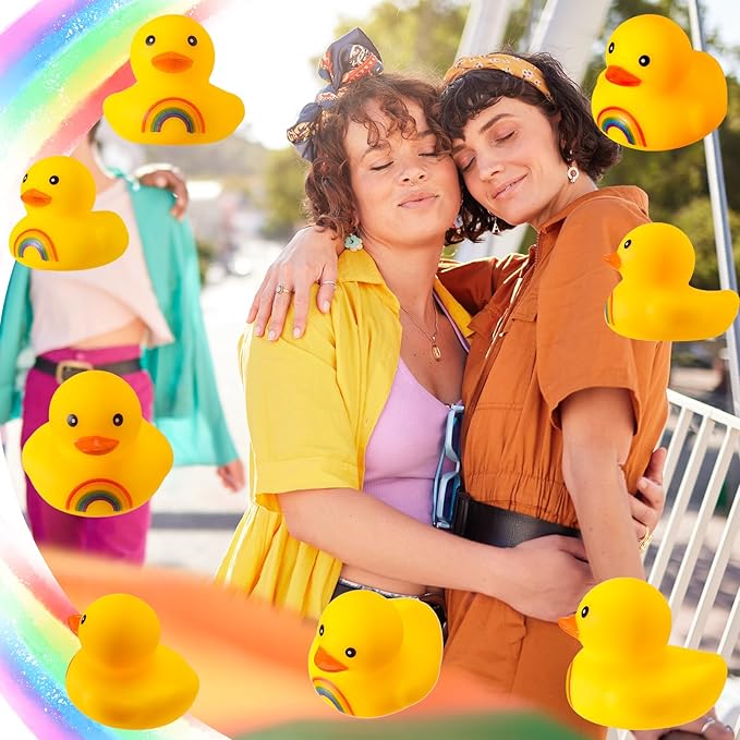 48 Pcs Rainbow Rubber Duck, Bulk Mini LGBT Pride Rubber Ducks Colorful Float Rubber Duck Bath Toys for Rainbow Colorful Birthday Party LGBT Party Favors Bath Toys