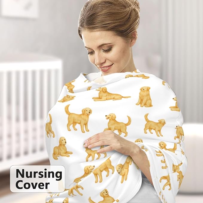 Golden Retriever Carseat Covers Baby, Winter Carseat Cover for Baby, Minky Baby Car Seat Cover for Boy & Girl, Peekaboo Opening Car Seat Canopy for Newborn, Multi Use Mom Nursing Cover