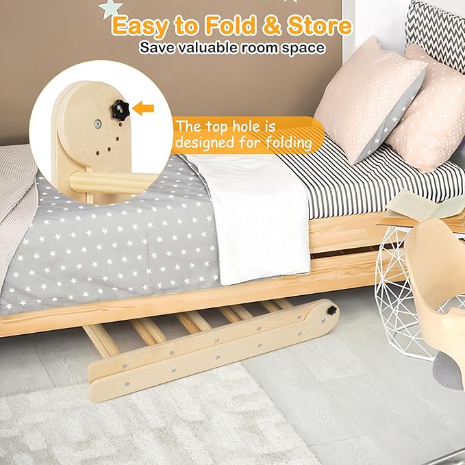 HONEY JOY Climbing Toys for Toddlers, 4 in 1 Foldable Wooden Montessori Kids Triangle Climber, Double Side Ramp & Climber, Baby Learning Indoor Climbing Ladder Gym for Boys Girls (Natural)