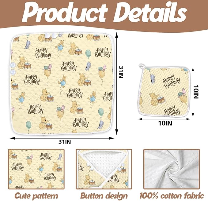 1PCS the Pooh Baby Bath Towels, Winnie Hooded Baby Towel, Bath Supplies for Newborns, Soft & Absorbent, Happy Birthday Baby Towel with 1 Toddler Face Towels 32 * 32IN