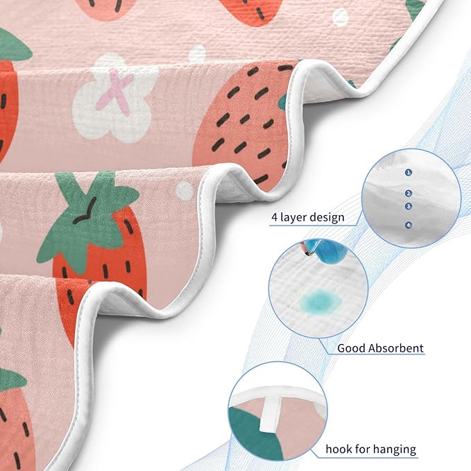 Pink Strawberry Baby Boys Girls Bath Towel Fruit Summer Hooded Towels Newborn Toddlers Organic Cotton Washcloths Shower Beach Towel 35 x 35 Inch