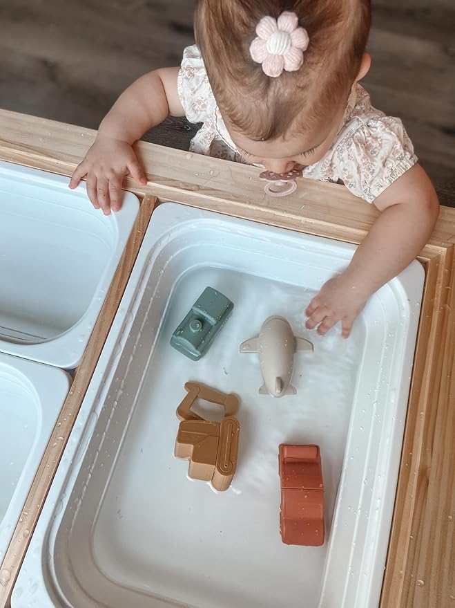 Brooklyn Neutral Vehicle Bath Set, Non Toxic Aesthetic Toys for Baby and Toddler, Includes a Car, Plane, Excavator and Train, Perfect for Bathtub, Water Tables, and Beach Play