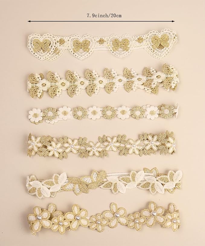 Baby Girl Gold Flower Lace Headband Toddler Elastic Floral Hair Band Newborn Infant Soft Lace Baptism Christening Hair Accessories for Birthday Party (Gold A, Standard size)