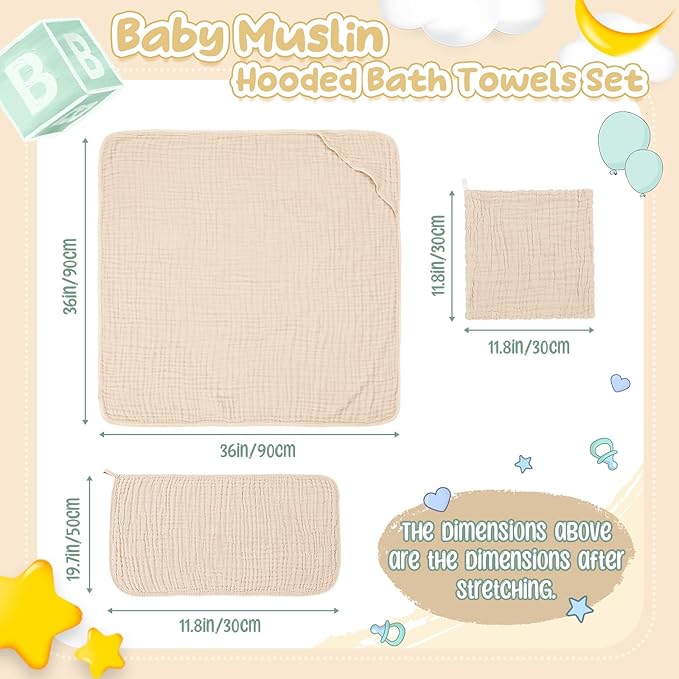 Breling 12 Pcs Muslin Hooded Baby Bath Towel, Hand Towels and Washcloth Set, 36"x 36" Cotton Newborn Bath Towel Cotton Absorbent Blanket Unisex Newborn Gift Essentials for Girl Boy (Blue Series)
