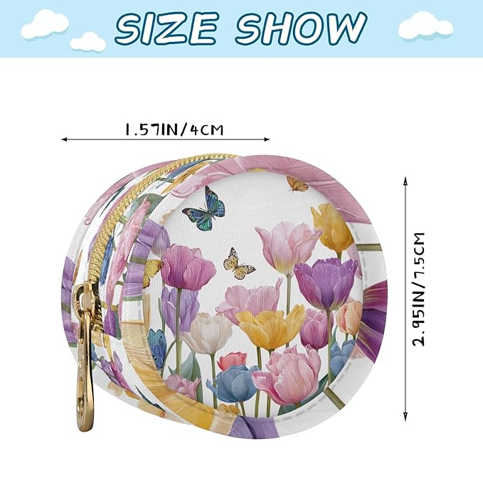 Pacifier Holder with Clip Pacifier Case for Diaper Bag Round Baby Pacifier Pouch Box Bag Portable Light Pink Tulips Butterfly