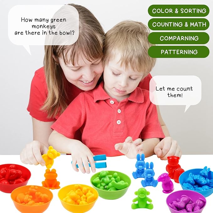 Counting Color Sorting Toys Animals Matching Games with Rainbow Bowls,Preschool Learning Educational Montessori Sensory Training Easter Basket Stuffers Gifts for 3 4 5 Year Old Toddlers