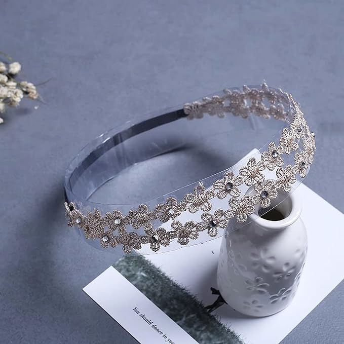 Baby Girls Flower Headbands Cute Kids Christening Headband Soft Lace Hairbands Floral Crown Newborn Infant Toddlers Hair Accessories for Birthday Party Photography(Gold Flower)