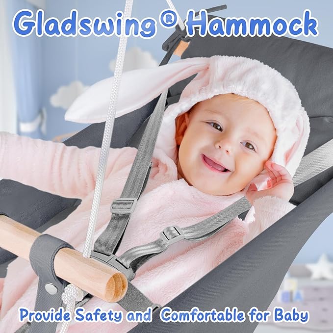 Baby Swing for Infants to Toddlers,Indoor Outdoor Wooden Hanging Swing Seat with Safety Belt and Mounting Hardware, Suitable for Ages Up to 3,Grey
