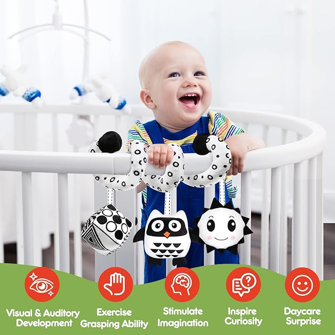 GKDOMS Baby Spiral Hanging Stroller and Car Seat Toys Black and White High Contrast Sensory Toy Newborn Plush Activity Toys Party Favors Quality Gifts for Baby Shower-OWL