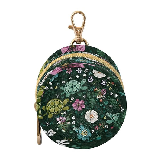 Pacifier Holder with Clip Pacifier Case for Diaper Bag Round Baby Pacifier Pouch Box Bag Portable Dark Green Turtles and Cute Flowers