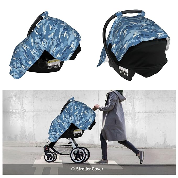 Marine Colors Baby Car Seat Canopy and Nursing Cover for Breastfeeding Multi-Use Cover Lightweight Infant Stretchy Carrier Carseat Winter Cover for Newborn Girls Boys