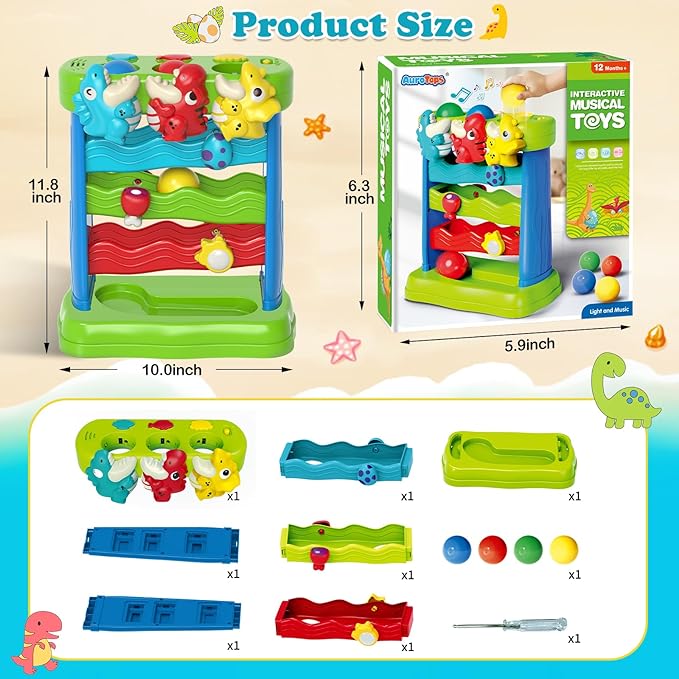 AuroTops Toys for Toddlers 1 2 3 Years Old Boys & Girls Musical Toy for Kids 12-18 Months Interactive Montessori Toys with Light & Sound,Christmas Birthday Gifts
