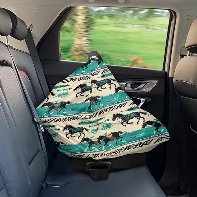 Youngerbaby Western Aztec Horse Nursing Cover for Newborns Breastfeeding Cover Scarf Baby Car Seat Covers Infant Stroller Cover Carseat Canopy for Girls and Boys Full Coverage
