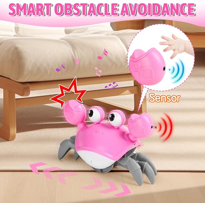Hirger Crawling Crab Baby Girl Toy, Dancing Walking Infant Toy for Tummy Time, Sensory Toy for 3-6-12-18 Months Babies & Toddlers 1-2-3, Musical Birthday Gift