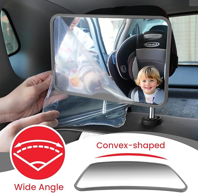 Baby Car Mirror, Safety Car Seat Mirror for Rear Facing Infant, Clear Wide View, Easily Observe the Baby Move, Secure, Shatterproof, Easy Install, Perfect (Gray)