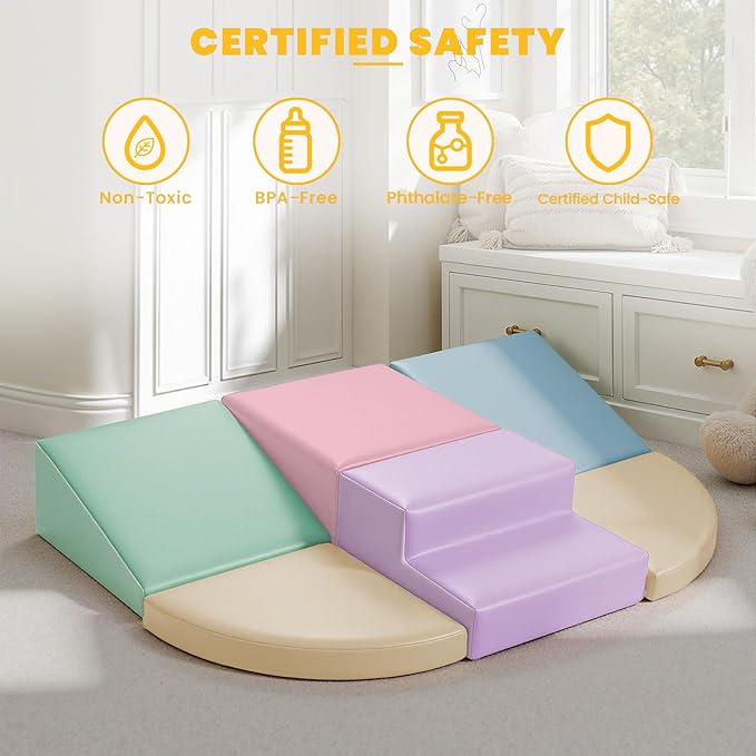 Hoohtoot Foam Climbing Blocks for Toddlers: 6-Piece Soft PU Leather Set - Indoor Climbing and Crawling Toys - Baby Play Gym - Kids Learning Play Structure for Preschool