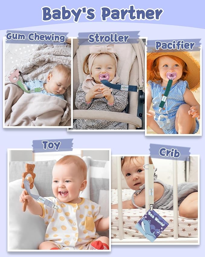 babygoal Baby Neutral Pacifier Clips, 8 Pack Binky Paci Holder Clip for Babies Boys and Girls Fits Most Pacifiers and Binkies